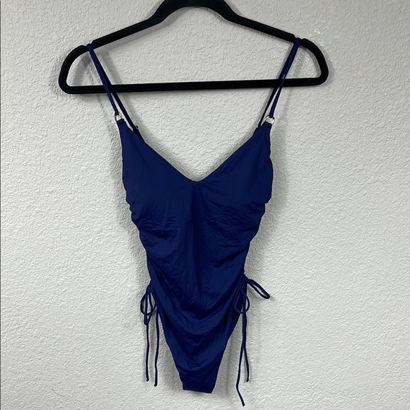 New Melissa Odabash Havana Navy Blue One Piece Swim Suit Ruched Sz 6 - Picture 4 of 14
